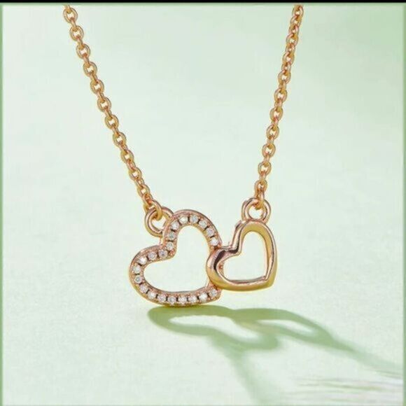 NWT - Interlocking Heart Necklace Rose Gold- Mom/Daughter Wedding Bonus Daughter - Picture 1 of 6